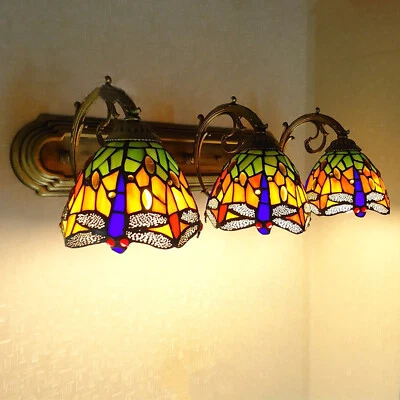 Wall Sconce Lamp Tiffany Vanity Light Fixtures 3-Light Stained Glass Lampshade - Image 1 of 4