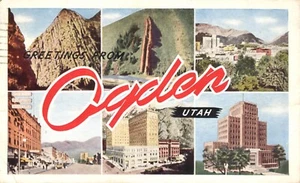 Greetings from Ogden Utah Downtown Mountains 1945 Postcard - Picture 1 of 2