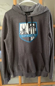 Spyder Hoodie Mens Large Gray Sweatshirt Pullover Hooded Logo Drawstring EUC - Picture 1 of 4