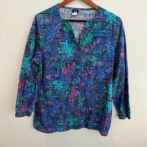 Barco Uniforms Women’s Scrub Top M Teddy Bear Print Long Sleeve Cotton T-Shirt - Picture 1 of 12