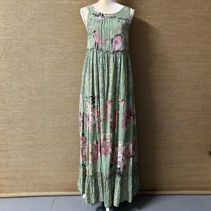 Davi & Dani Dress Womens Small Green Pink Floral Sleeveless Maxi Lined Boho NWT - Picture 1 of 11