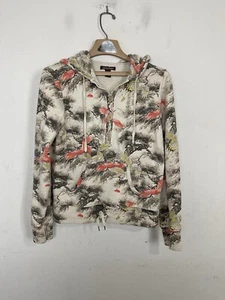 Lucky Brand Mens Hoodie Jacket M Y2K Asian Bonsai Birds VTG All Over Sweatshirt - Picture 1 of 7