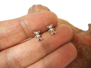 Small Teddy Bear Sterling Silver 925 Stud Earrings - Picture 1 of 5