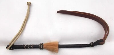 Hand Braided Natural Black Leather Softy W/black Trim Quirt Whip Horsetack Black - image 1 of 4