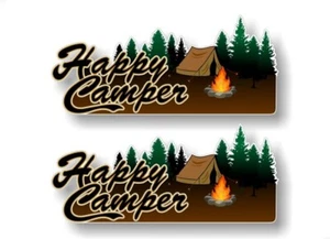 2 calcomanías de vinilo Happy Camper de 9"" pegatinas de madera para camping tienda camping - Imagen 1 de 4
