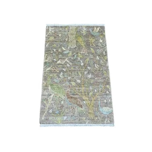 2'x3'3" Cedar Brown Hand Knotted Peshawar Birds Design Wool Sample Rug R20962 - Picture 1 of 6