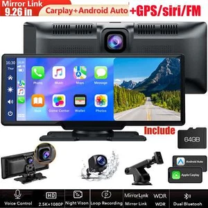 9.26" 2.5K Dash Cam Car Stereo Radio Apple Carplay&Android Auto GPS+1080P Camera - Picture 1 of 10