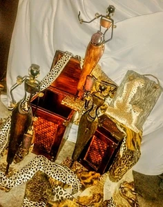 African Art Decor: Metal Tribal Women Figurines, Wooden boxes, Leopard Plaque - Picture 1 of 6