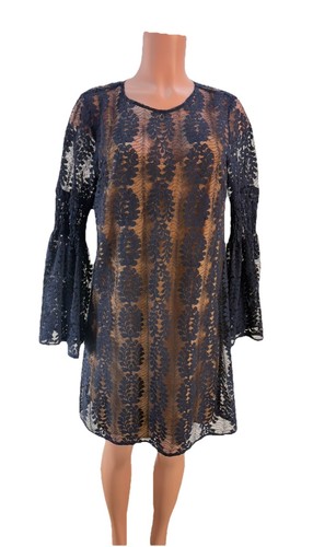 Abito pizzo MICHAEL MICHAEL KORS taglia L babydoll boho uncinetto blu navy