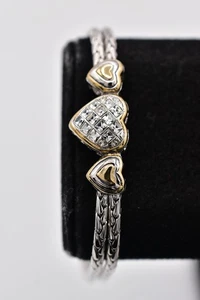 John Medeiros Collection Three Heart Pavé Center Bracelet Crystal Rhodium BinD - Picture 1 of 12