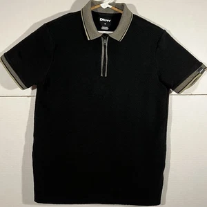 Camisa Polo DKNY Para Hombre Negra Punto Cuarto Cremallera Contraste Cuello Punta Puño Talla M - Imagen 1 de 12