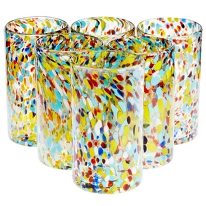 6 Pack 14 Oz Hand Blown Mexican Glassware, Confetti Rock Glasses, Serving Drinks - Picture 1 of 10