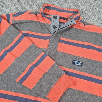 LL Bean Mens Pullover Rugby Shirt XXL Gray Orange Striped Long Sleeve Rugby - Image 1 of 4