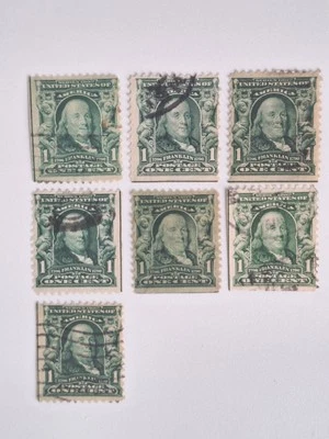 Benjamin Franklin 1902-1907 US One Cent Stamp, Green, used - Image 1 of 3