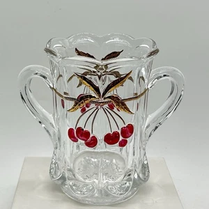 MOSSER Glass Cherry Thumbprint Celery Vase Decorated 5.5" Clear w/Red & Gold - Picture 1 of 6