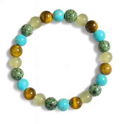 Naturstein Armband Tigerauge, Afrikanischer RTürkis & Howlith – elastisch Unisex - Bild 1 von 4