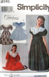 1992 Heirloom Niñas Vestido Patrón de Costura U-Pick Talla 7-14 Simplicity 8145 Fuera de imprenta - Imagen 1 de 3