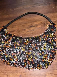Beaded Medium Evening Bag Purse Teardrop Beads Gold Orange Red Yellow Clear Blue - Picture 1 of 7