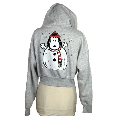 Sudadera con Capucha Peanuts X Aeropostale Talla M Snoopy Woodstock 2 Caras Recortada Cremallera Gris Foto 1 de 4