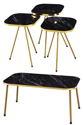 Square Set of 4 tables, Metal gold legs, gold PVC, Gold Bendir 3200 - Image 1 of 4