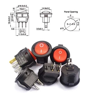 Black Red White 2-way 2/3-Pin On-Off 15mm Small Round Rocker Switch 3A 250V - Picture 1 of 12