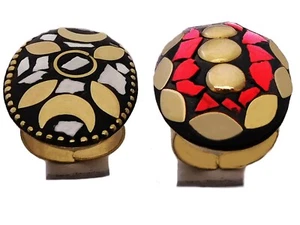Anillos grandes tibetanos ajustables chapados en oro mezcla piedras preciosas 2 piezas étnicas hechas a mano - Imagen 1 de 5