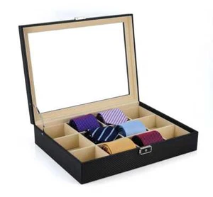 Caja de corbatas de cuero de fibra de carbono para 12 - Imagen 1 de 6