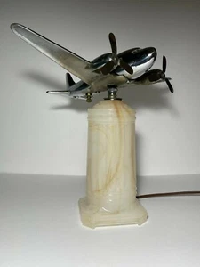 Art Deco Chrome DC 3  Slag Glass Airplane Lamp - Picture 1 of 10