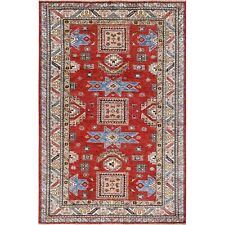 6'x9' Hand Knotted Rich Red Afghan Super Kazak Pure Wool Oriental Rug R61657