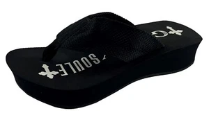 Gypsy Soule - 2" WEDGE Flip Flops Canvas Thong Sandals Comfort Heel - BLACK - Picture 1 of 8
