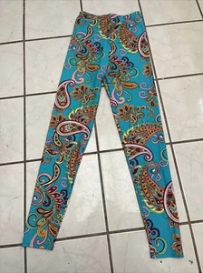 SBART NEW! Girl's Bright Turquoise/Pink Paisley High Rise Leggings Sz L NWOT! - Picture 1 of 5