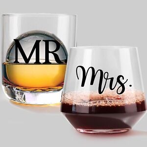 Mr and Mrs Gifts-Mr and Mrs Wine and Whiskey glasses-Wedding Gifts for Bride .