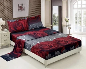 HIG 3D Rose Love Romantic 3d print Sheet Set. red and black - Picture 1 of 6