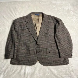 Vintage Pendleton Wool Blazer 48 Houndstooth Plaid 50's 60's Brown Black Holes - Picture 1 of 12