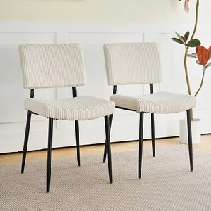 Set of 2 Dining Room Chairs Velvet Upholstered Kitchen Chairs Metal Legs Beige - Picture 1 of 12