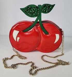 Betsey Johnson Kitsch Cherries Crossbody Bag Tie The Knott Cherry Red Purse 