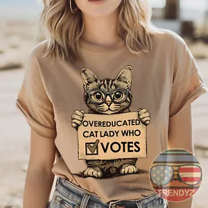 Overeducated Cat Lady Who Votes Childless Cat Lady Shirt Unisex classic tee - Picture 1 of 16