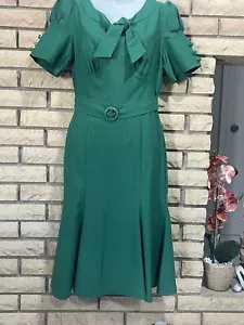 MUXXN Women’s 1950 Retro Dress Green Mermaid Bodycon Short Sleeve Midi Size M - Picture 1 of 11