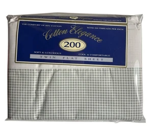 Vintage Springs Celadon Green Gingham Twin Flat Sheet 200TC Cotton Elegance New - Picture 1 of 6