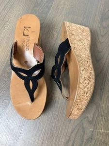 K Jaques Wedge Sandals 40 8.5 9 Black - Picture 1 of 11