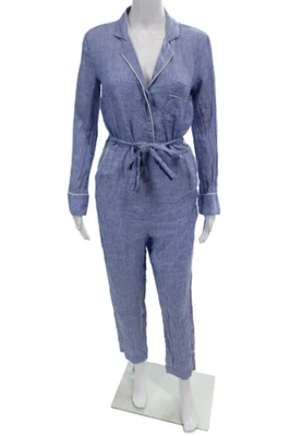 Mono Zara para mujer con cuello abotonado cintura envolvente azul talla XS Foto 1 de 4