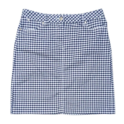 Talbots Denim A-Line Blue White Gingham Skirt Size 8 Stretch Coastal Preppy EUC - Image 1 of 4