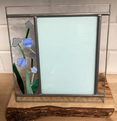 Vintage Carr Stained Glass Photo Frame Flowers Blue Green 5x7 Picture Frame - Image 1 of 4