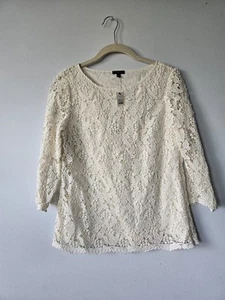 Talbots Petites Lace Ivory Top 2P NWT Long Sleeve Hidden Zipper - Picture 1 of 6