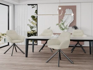Esszimmerstühle 6er Set Drehbar Küchenstühle Armlehne Samt Drehstuhl Cremeweiß - Bild 1 von 10