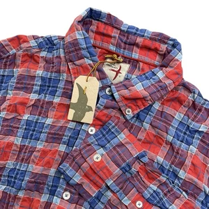 NEW Relwen Rumpled Lawn Button up Shirt Mens XL Red & Blue Huckberry - Picture 1 of 11