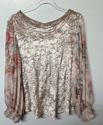 Blusa Anthropologie Meadow Rue Terciopelo Aplastado y Manga Gasa Talla L Foto 1 de 3