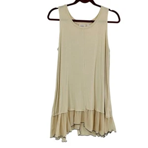 LOGO Layers Beige Black Tank Top Pleated Nude Ruffle Stretch Lori Goldstein M - Picture 1 of 8