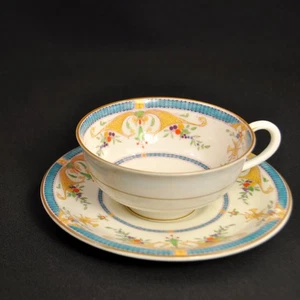 Royal Worcester Bordeaux Tasse & Untertasse blau handbemalt erhaben Emaille 1925 Rarität - Bild 1 von 12