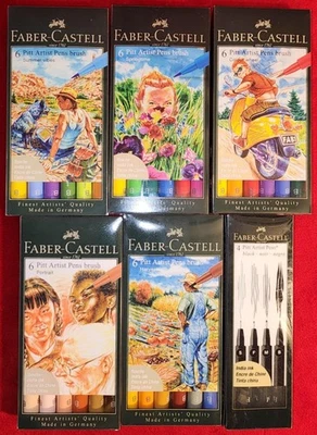Lot Of 6Pks Of Artist Pens brushes Faber-Castell & 4pens, All diff color packs - Image 1 of 2